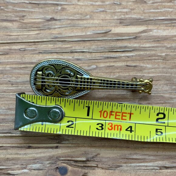 Spanish Damascene Mandolin Vintage Gold Tone Brooch Pin - Picture 6 of 6